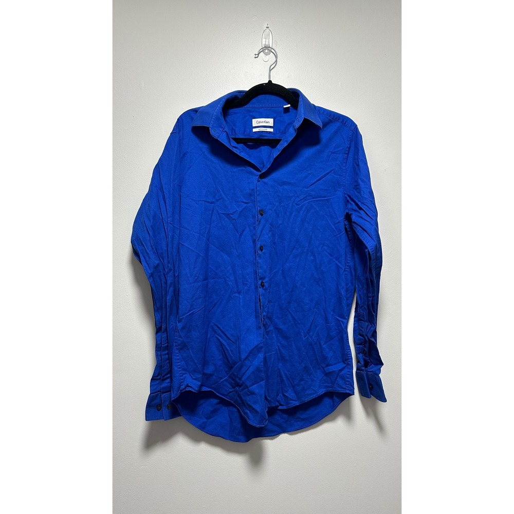 Calvin Klein Mens Slim Fit Stretch Shirt Royal Blue Long Sleeve 15.5 34/35